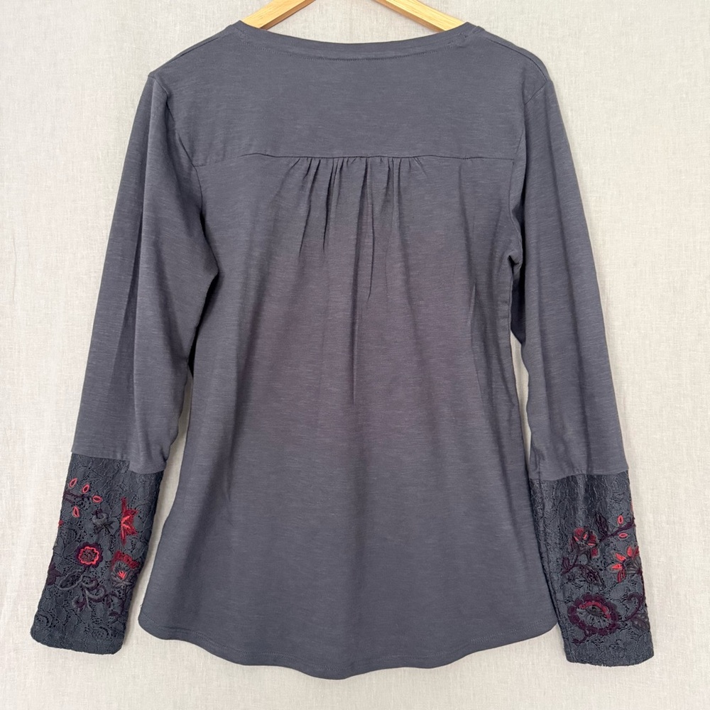 North River Outfitters | Gray Henley Embroidered Cuff | Long Sleeve T-Shirt | M - Picture 6 of 13
